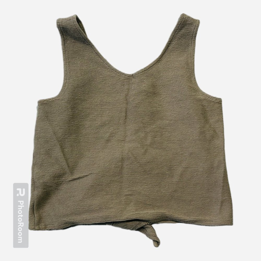Madewell Tie Front Ribbed Crop  Cotton Tank Top Beige Tan | Size Small - Picture 3 of 5